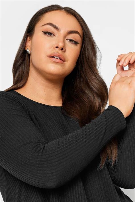 Yours Plus Size Black Long Sleeve Ribbed Swing Top Yours Clothing