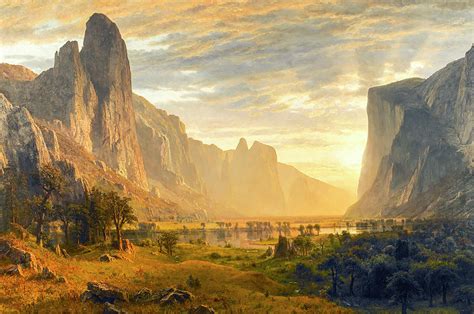 Looking Down Yosemite Valley California By Albert Bierstadt Painting