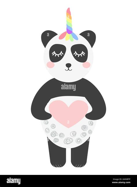 Cute Panda With A Unicorn Horn In The Color Of The Rainbow Pandacorn