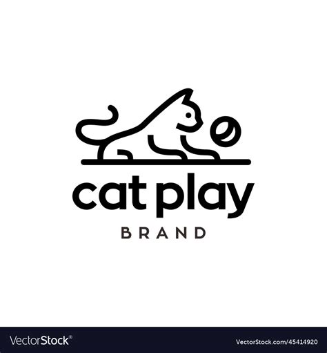 Cat Playing Ball Logo Cute Line Logo Royalty Free Vector