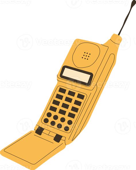 Old Phone With Antenna PNG In Cartoon Style All Elements Are Isolated