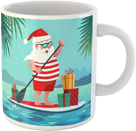 Topyee 11 Oz Coffee Mug Cute Santa Claus On Paddle Board