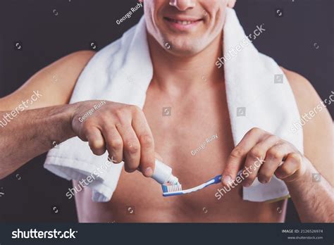 Portrait Handsome Naked Man Applying Toothpaste Stock Photo Shutterstock