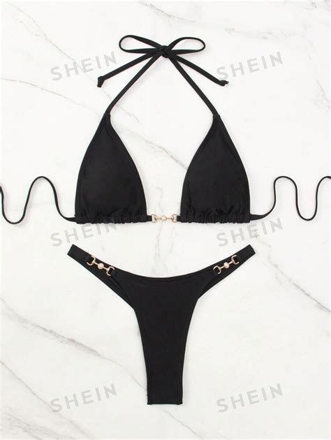 Shein Swim Chain Linked Halter Triangle Bikini Swimsuit Shein Uk