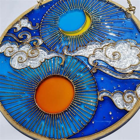 Stained Glass Sun And Moon Suncatcher For Windows Hangings Etsy