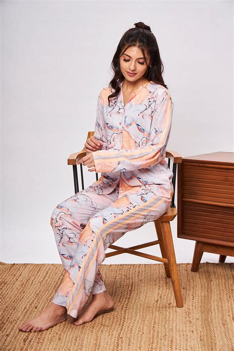 Celosia Rayon Peach Shirt Pyjama Set July Wear