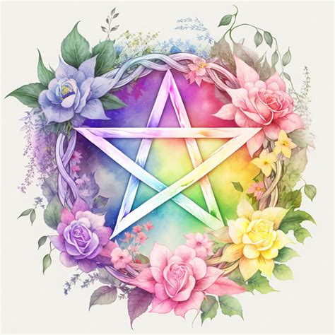 Premium Photo There Is A Pentagram With Flowers And Leaves