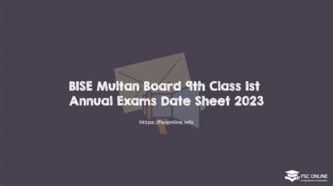 Bise Multan Board 9th Class 1st Annual Exams Date Sheet 2023