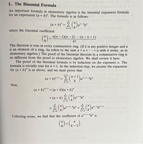 Solved L The Binomial Formula An Important Formula In Chegg