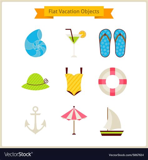 Flat Summer Vacation Objects Set Royalty Free Vector Image