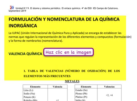 Física Y Química De 4º De Eso Unidad 10 Formulación Y Nomenclatura