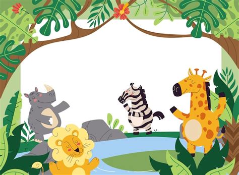 Premium Vector | Animal jungle cartoon safari wild background concept ...