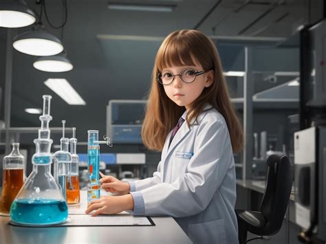 Premium Ai Image Smart Girl Doing Scientific Chemistry Experiment Wearing Protection Glasses