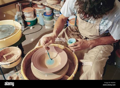 Creating A Jar Or Vase Of White Clay Close Up Master Crock Stock Photo