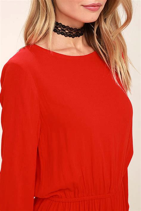 Sexy Red Romper Backless Romper Long Sleeve Romper 5400