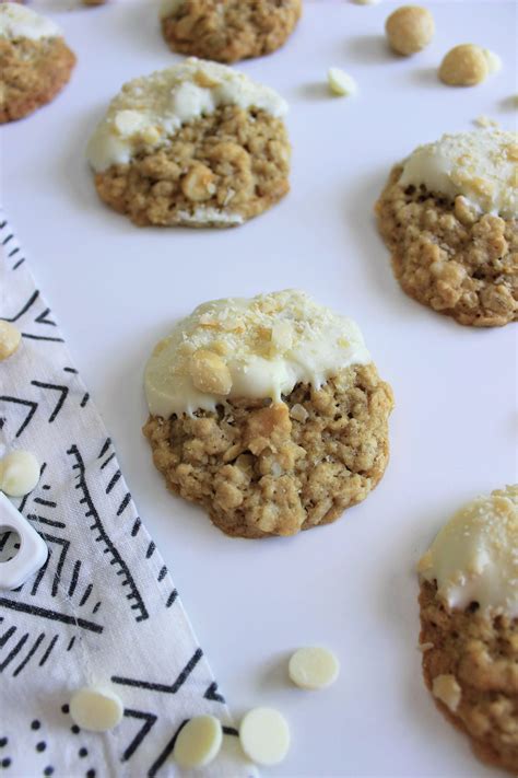 Oatmeal Macadamia Nut Cookies Dipped In White Chocolate Marina Makes