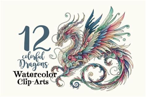 Watercolor Colorful Dragons Cliparts Graphic By Monsoon Publishing