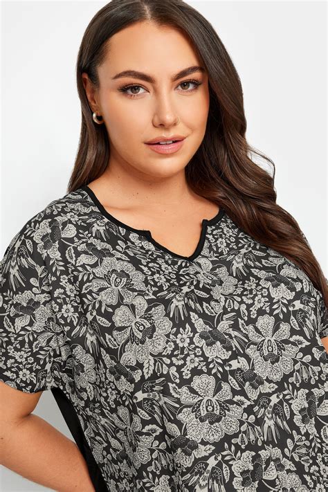 Yours Plus Size Black Floral Print T Shirt Yours Clothing