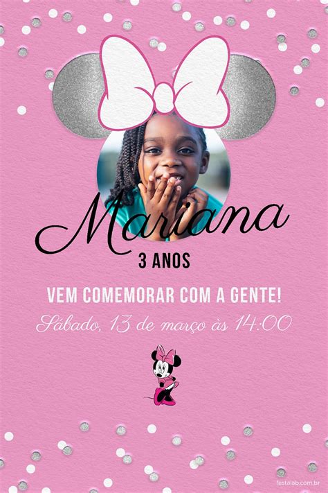 Criar convite de aniversário Convite Minnie FestaLab