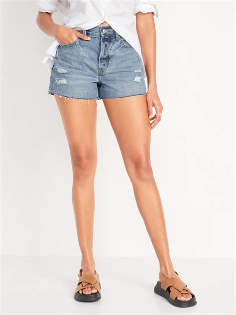 High Waisted Slouchy Straight Button Fly Cut Off Jean Shorts For Women