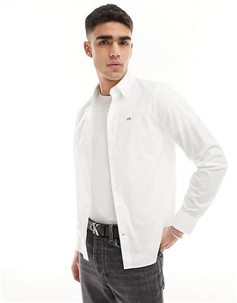 Calvin Klein Poplin Stretch Slim Shirt In White Asos