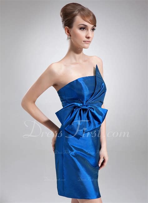 Sheath Column Scalloped Neck Short Mini Taffeta Cocktail Dress With