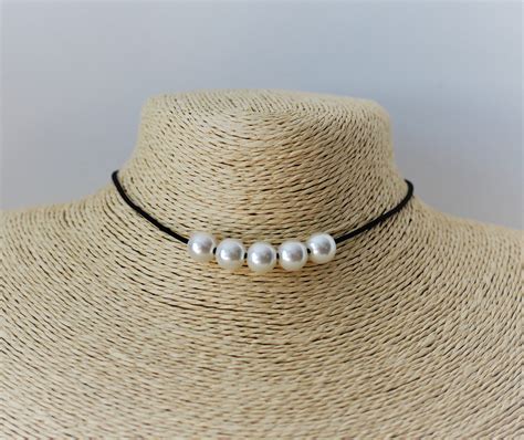 Faux Pearl Lined Choker Pearl Choker Pearl Necklace Simple Etsy