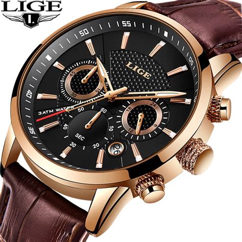 Lige New Fashion Gift Men Watch Leather Analog Quartz Watches M