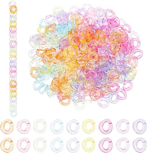 PH PandaHall 270pcs Transparent Acrylic Linking Rings 9 Colors Quick