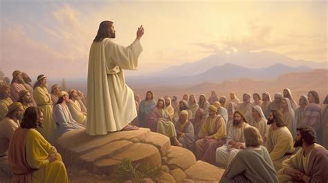 Premium Photo A Painting Of Jesus Standing In Front Of A Crowd