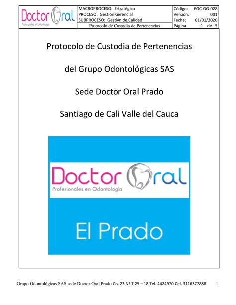 Protocolo Custodia De Pertenencias Doctor Oral Prado Warning Tt