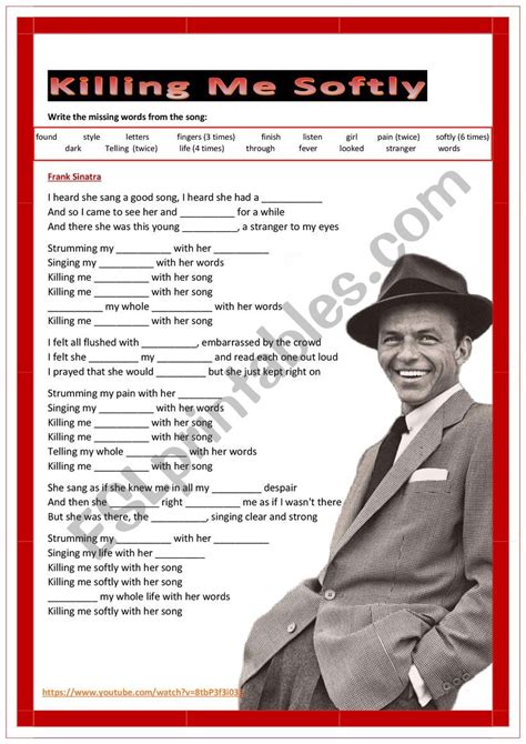 "KILLING ME SOFTLY" FRANK SINATRA - ESL worksheet by Aisha77