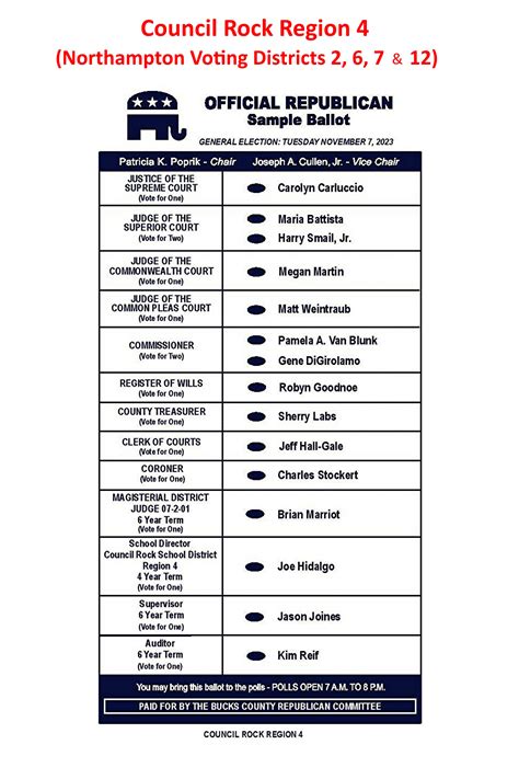 November 7th, 2023 Sample Ballot - Northampton GOP | Bucks County, PA