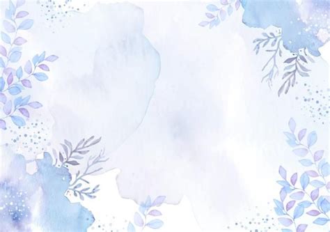 A Watercolor Background With Blue Flowers And Leaves On The Bottom Half