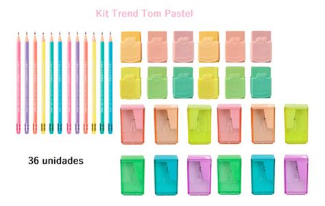 Kit Cor Tom Pastel Lapis Hb Borrachas Apontadores