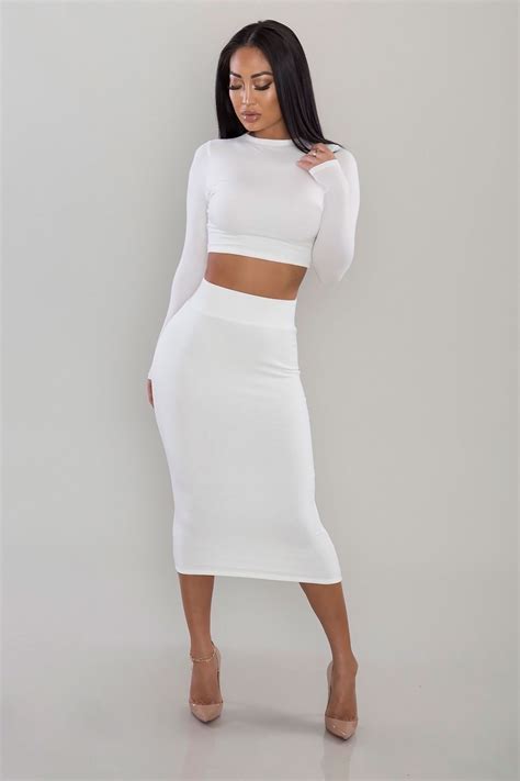 Knightley Two Piece Off White Skirts Midi High Waisted Long Sleeve