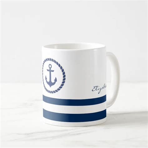 Nautical Boat Name Anchor Navy Blue Striped Coffee Mug Zazzle