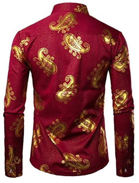 Buy Zeroyaa Mens Prom Shiny Gold Paisley Print Slim Fit Long Sleeve