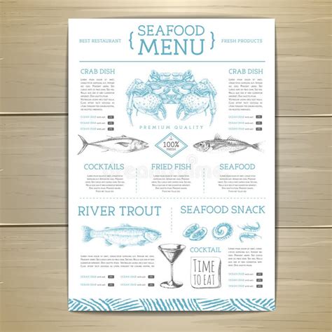 Seafood Restaurant Menu Design With Hand Drawing Fish Stock Vector