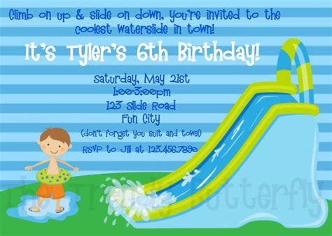 Waterslide Birthday Invitations Water Slide Birthday Party Etsy