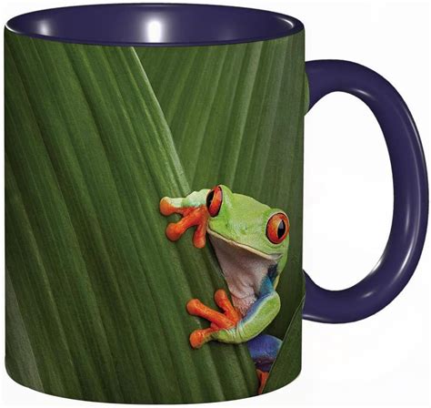 Mug Porcelaine Fine Grenouille Arboricole Aux Yeux Rouges Se Cachant