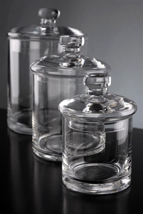 Set Of 3 Clear Glass Apothecary Canister Jars 5 7 And 9 Clear