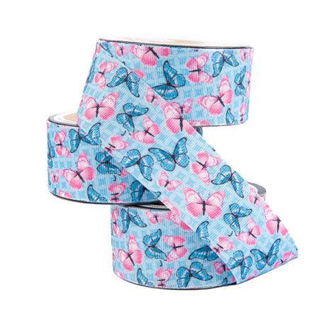 Alpet Gorgurão Estampado Borboletas Rosa e Azul 40mm 10 Metros