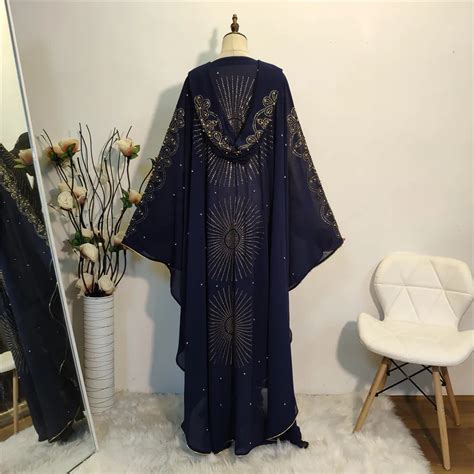 2258 Ramadan Luxury Arabic Bat Sleeves Abaya With Hat Rhinestone