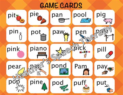 P Sound Bingo Game Initial Words Heathers Speech Therapy