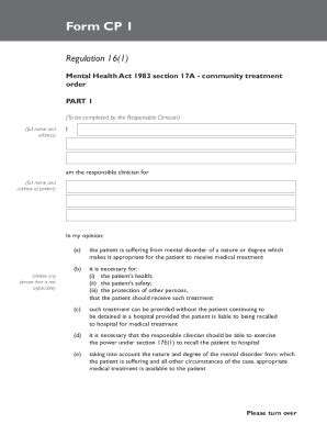 Fillable Online Mental Health Act Form CP 1 Form Fax Email Print