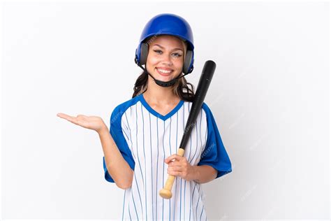 Premium Photo Baseball Russian Girl Player With Helmet And Bat