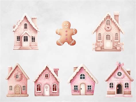 Gingerbread Clipart Pink Christmas Clip Art Watercolor Pastel Holiday