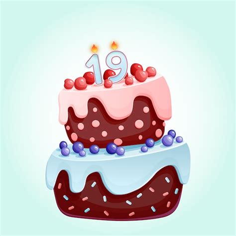 Premium Vector Cute Cartoon Birthday Festive Cake With Candle Number Nineteen