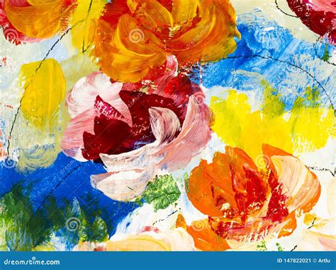 Fiori Astratti Di Pittura Acrilica Sulla Tela Illustrazione Di Stock